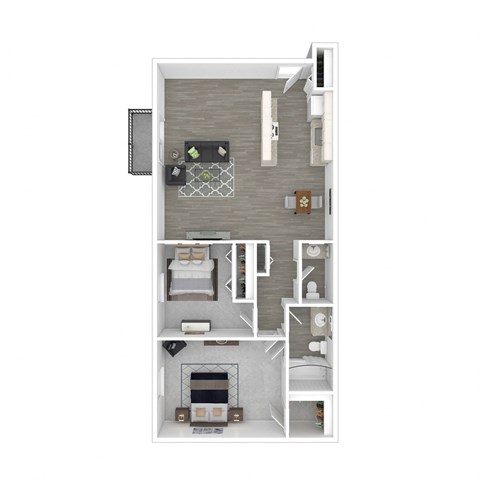 Floor plan for 2 beds, 1.5 baths, 881 sqft